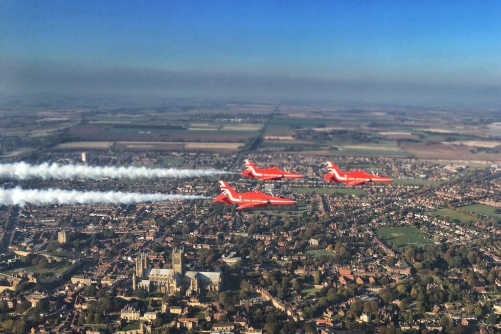 RAF Red Arrows flying over Lincolnshire