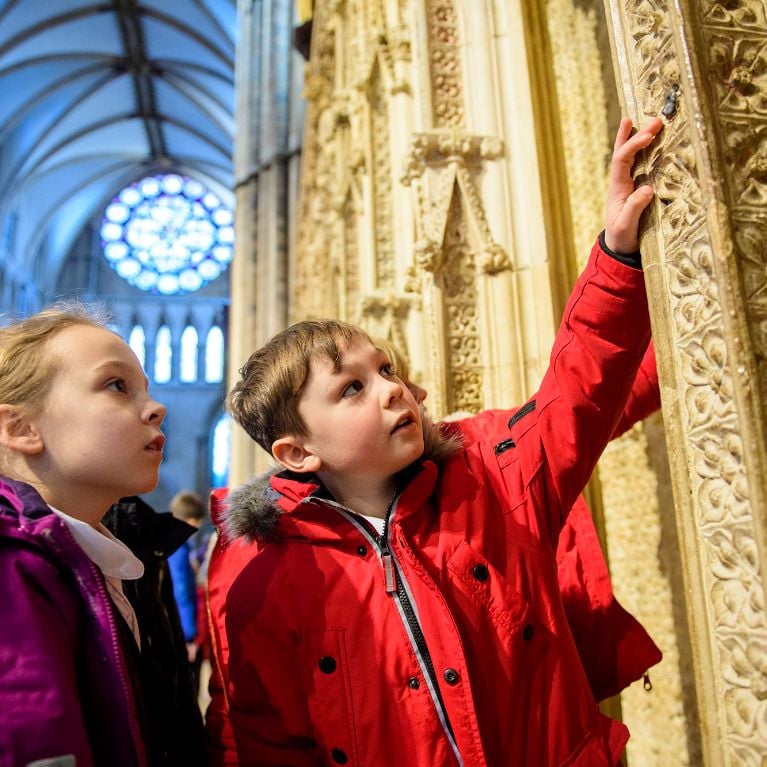 Two Children at Lincoln Cathedral