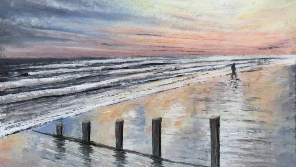 Geraldine Segre, Daybreak, North Shore Skegness, chalk pastel on paper, 30x20cm