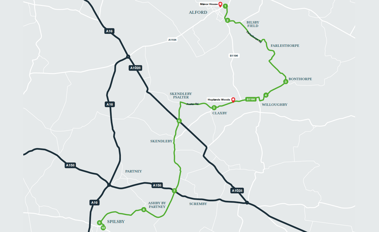 Alford to Spilsby Map