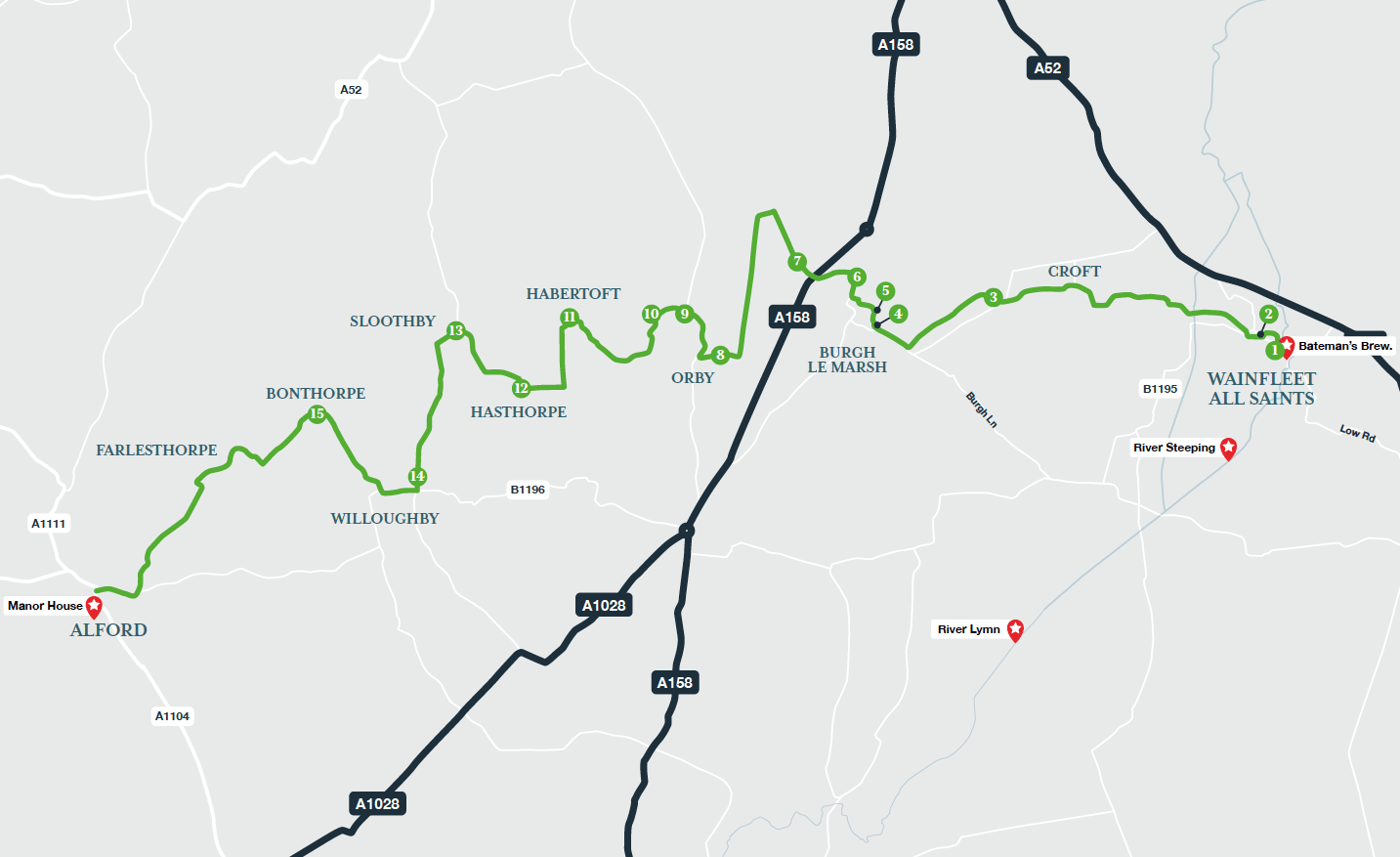 Wainfleet All Saints to Alford Map