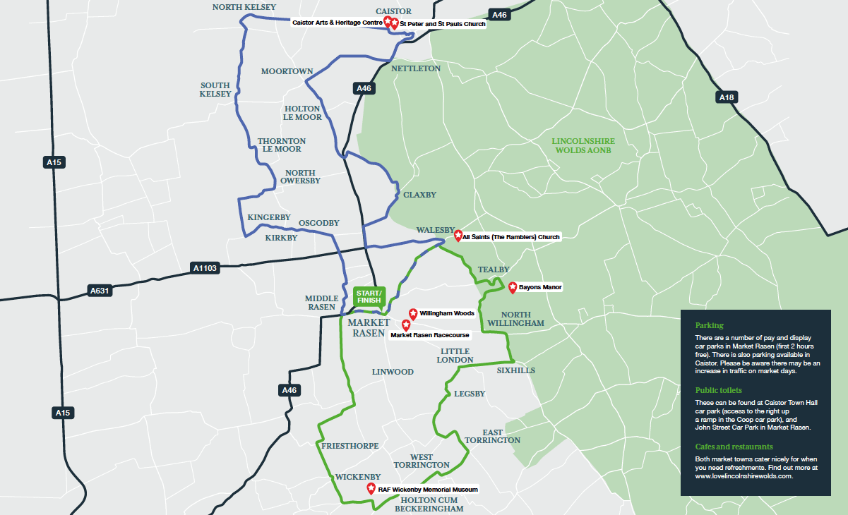 Market Rasen to Caistor and Market Rasen to Wickenby map