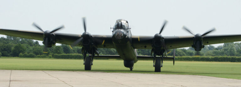 Lancaster bomber on British airfield, RAF Station Lincolnshire
