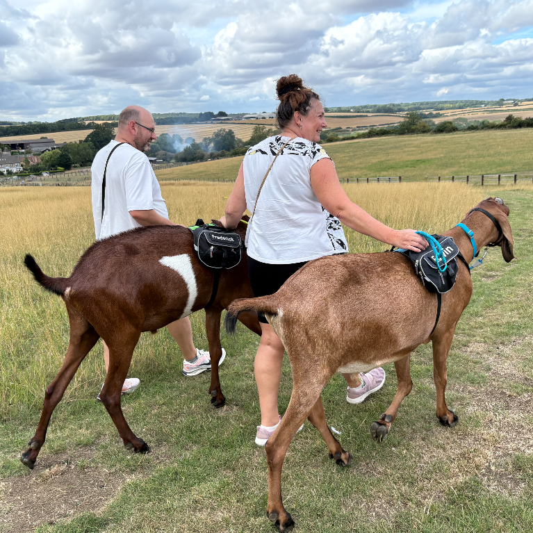 trek-a-goat two people walking trek-a-goat two people walking