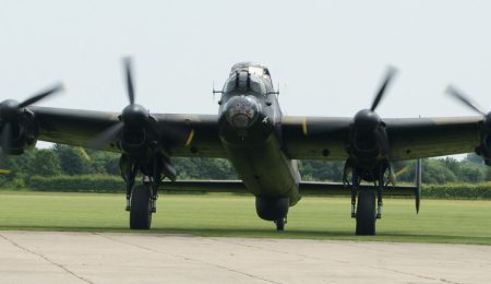 Lancaster bomber on British airfield, RAF Station Lincolnshire
