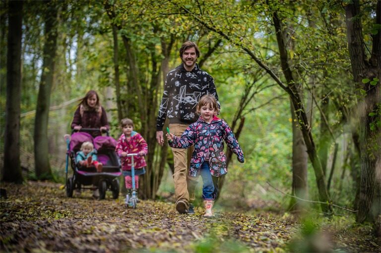 Family in woodland