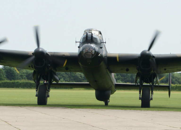 Lancaster bomber on British airfield, RAF Station Lincolnshire